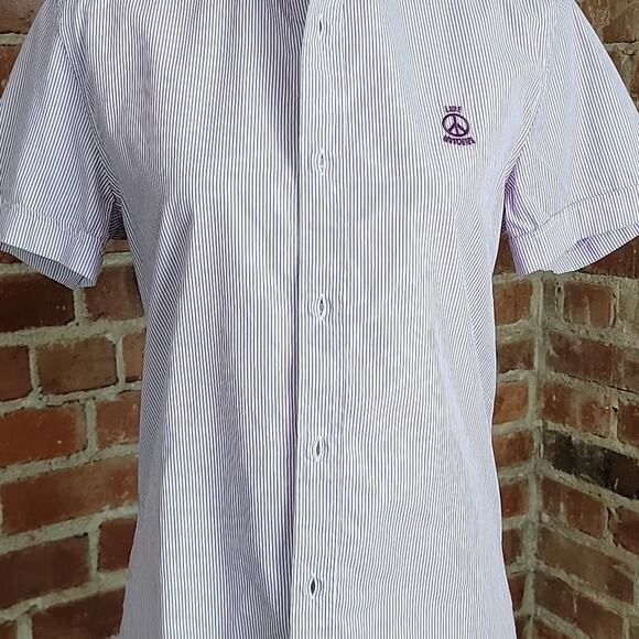 Love Moschino short sleeve mircro striped button up purple shirt S - Picture 9 of 14